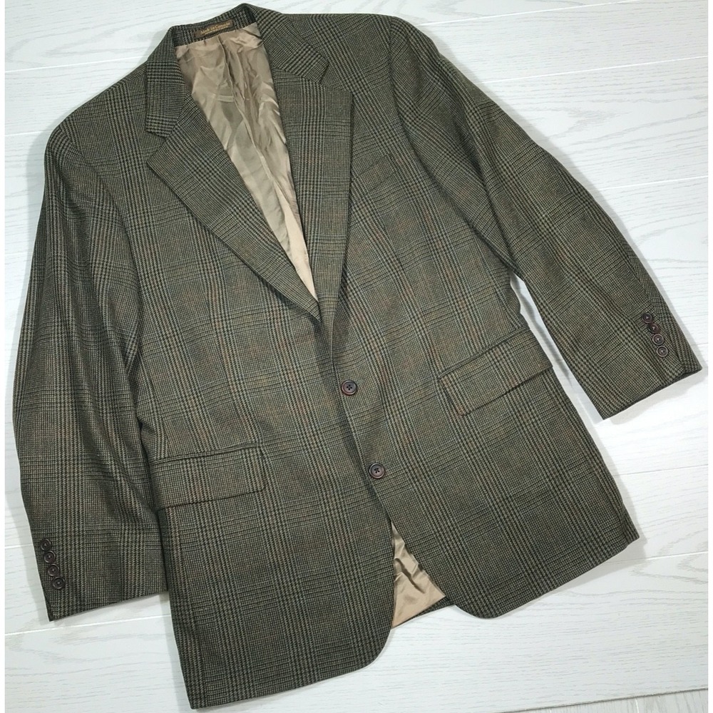 Vintage Polo University Club Blazer Men 43 Brown Houndstooth Silk Wool Dad 90s